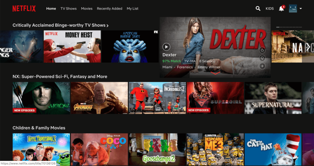 Biblioteka Netflixa po połączeniu z serwerami NordVPN w USA